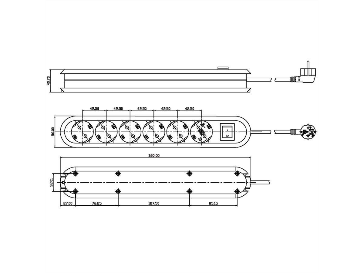 BACHMANN SMART stekkerdoos 6x geaard contact, met schakelaar, wit, 1,5 m