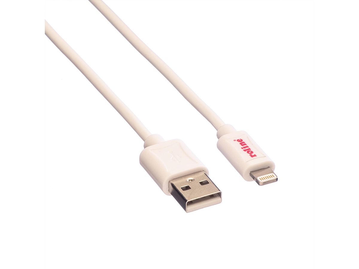 ROLINE Lightning naar USB 2.0 kabel voor iPhone, iPod, iPad, wit, 1,8 m