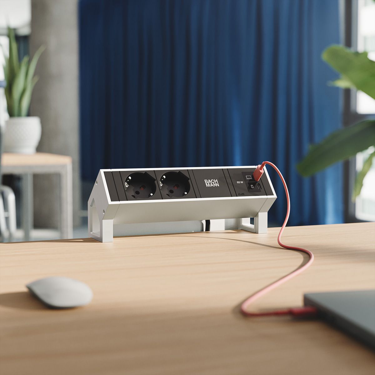 BACHMANN DESK2 2xP40 1xUSB C/C 65W, L=0,2m INOX