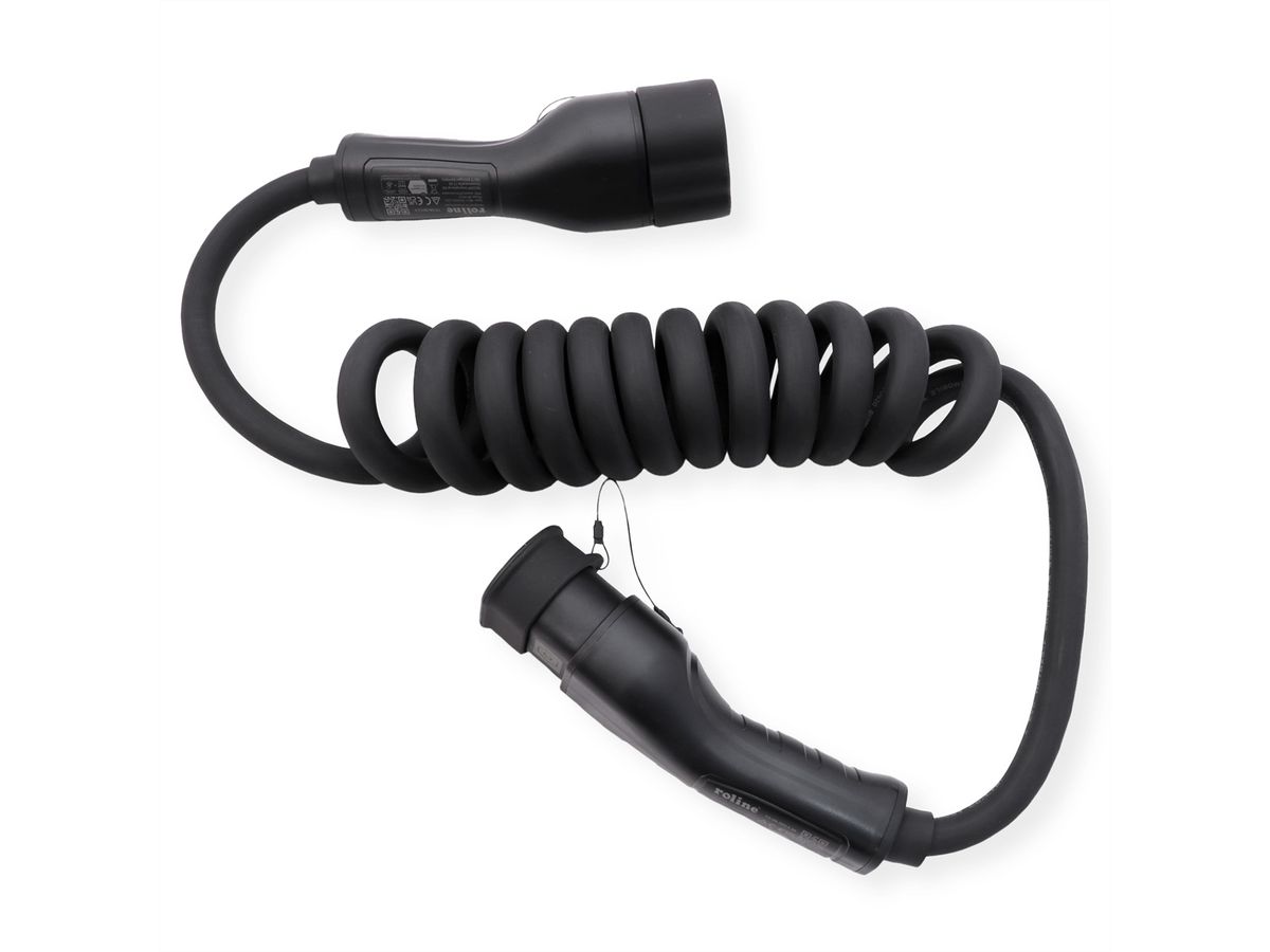 ROLINE EV Charging Cable Assembly Type2, 3-Phase, 480VAC (3P+N+E), 32 A, 22 kW, spiral, 3 m