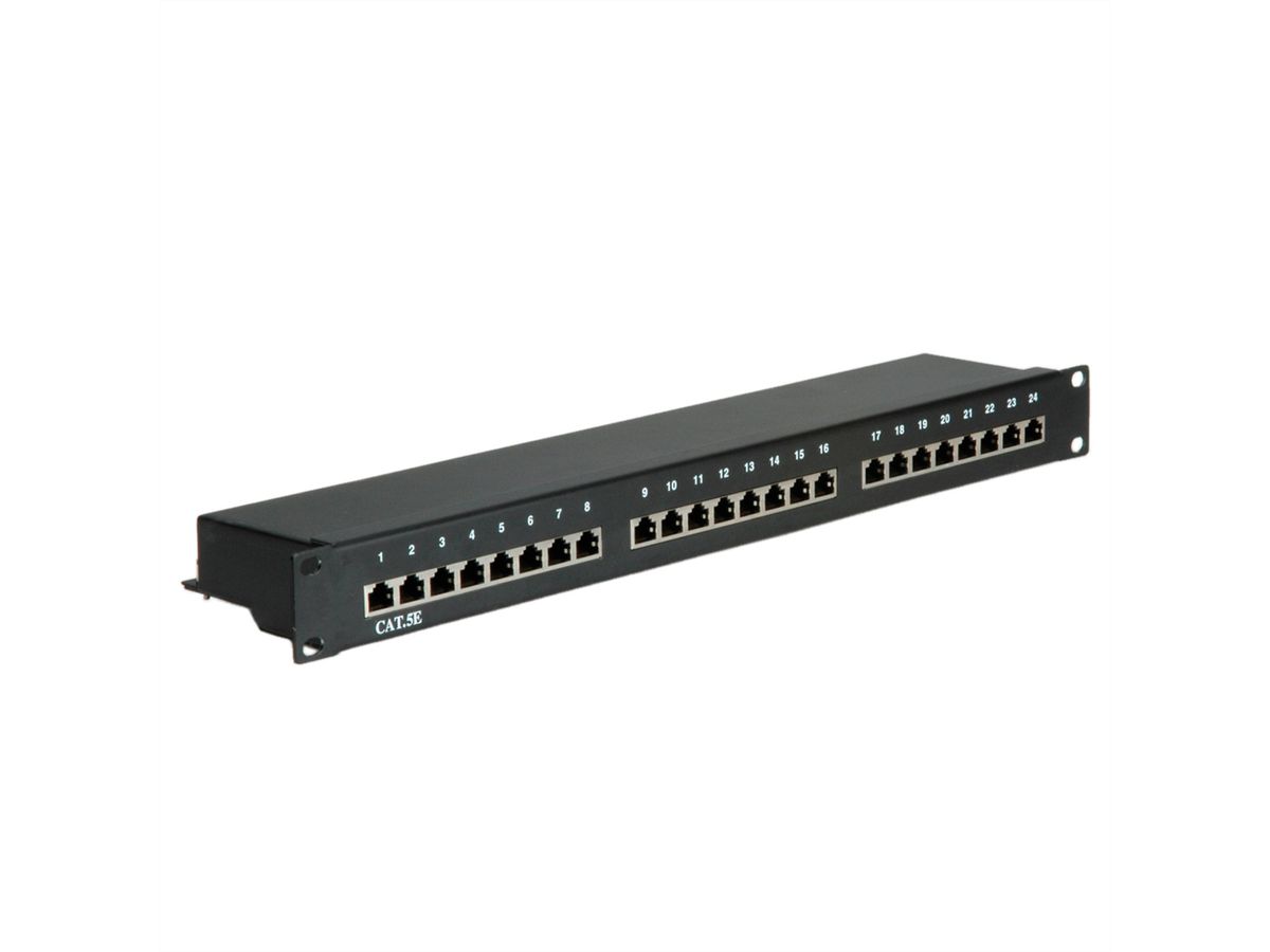 VALUE Cat.5e (Class D) 19"-Patchpanel, 24P, afgeschermd, zwart