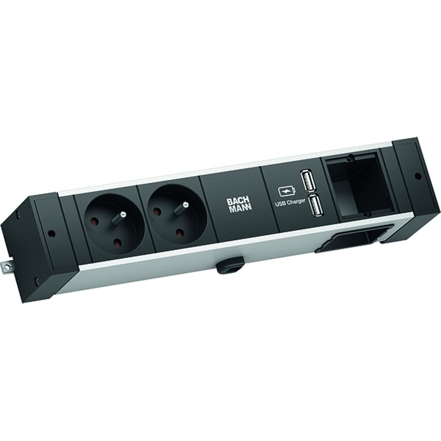 BACHMANN DESK RAIL 2xUTE 1xCM 1xUSB Charger 2.0m GST18