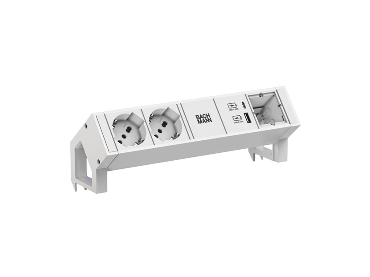 BACHMANN DESK2 wit 2xP40 1xschakelaar 1xUSB A/C 22W 1xCM 0,2m GST18