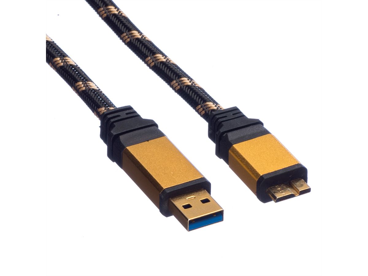 ROLINE GOLD USB 3.2 Gen 1 kabel, USB A - Micro B, M/M, Retail Blister, 0,8 m