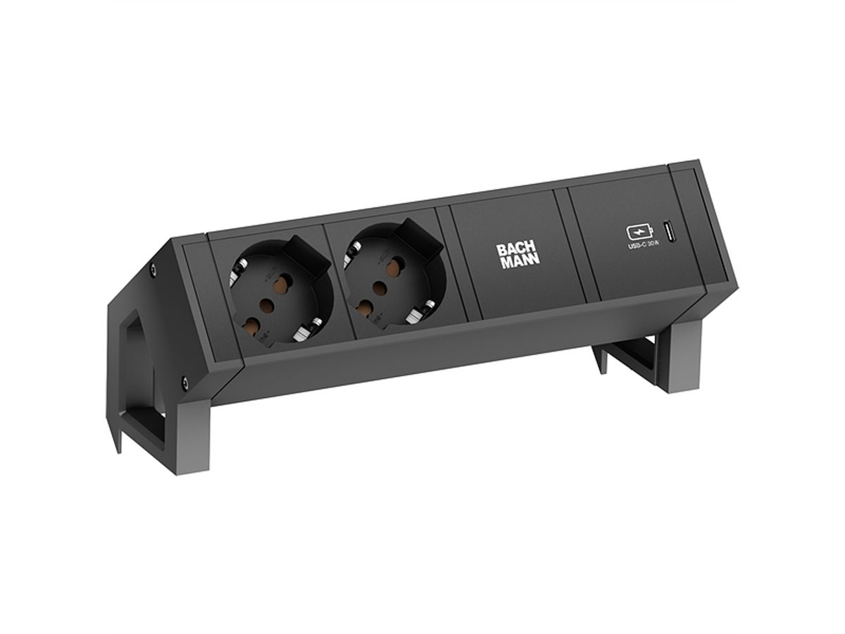BACHMANN DESK2 2xP40 1xUSB C 30W, 0.2m GST18 RAL9005 Italia