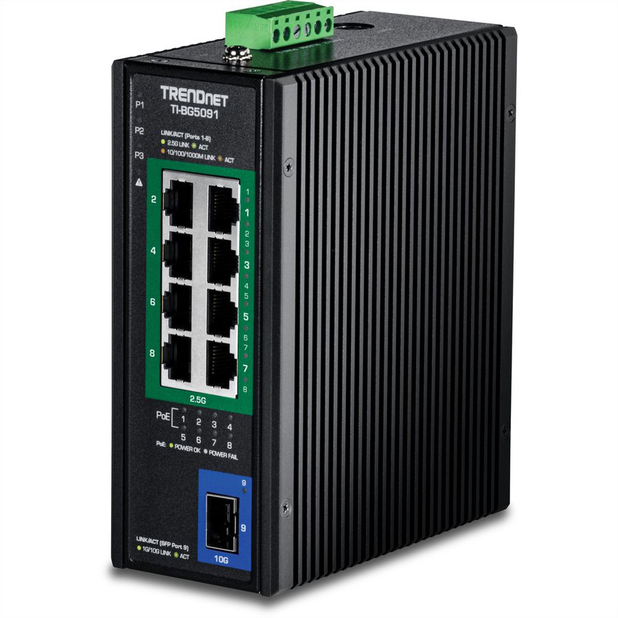 TRENDnet TI-BG5091B 9-Port Industrial 2.5G DIN-Rail PoE++ Switch with 10G SFP+ Port