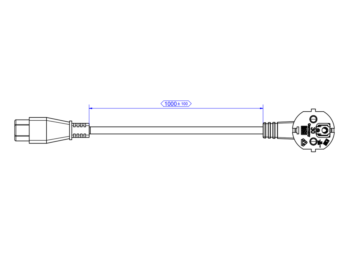 BACHMANN H05VV-F 3G0,75mm² sw L:1,0m IEC C5/CEE7/7