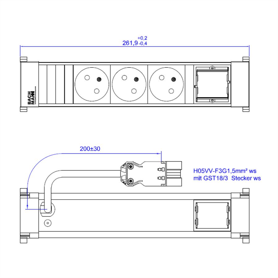 BACHMANN POWER FRAME 3xUTE 1xCM 0.2m GST18 RAL9010