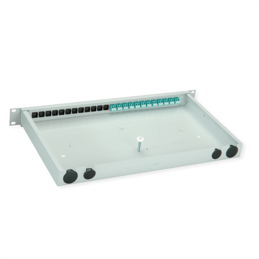 TELEGÄRTNER BASIS eco LWL-Panel mit Kupplungen, 12x LC Duplex, türkis, OM3