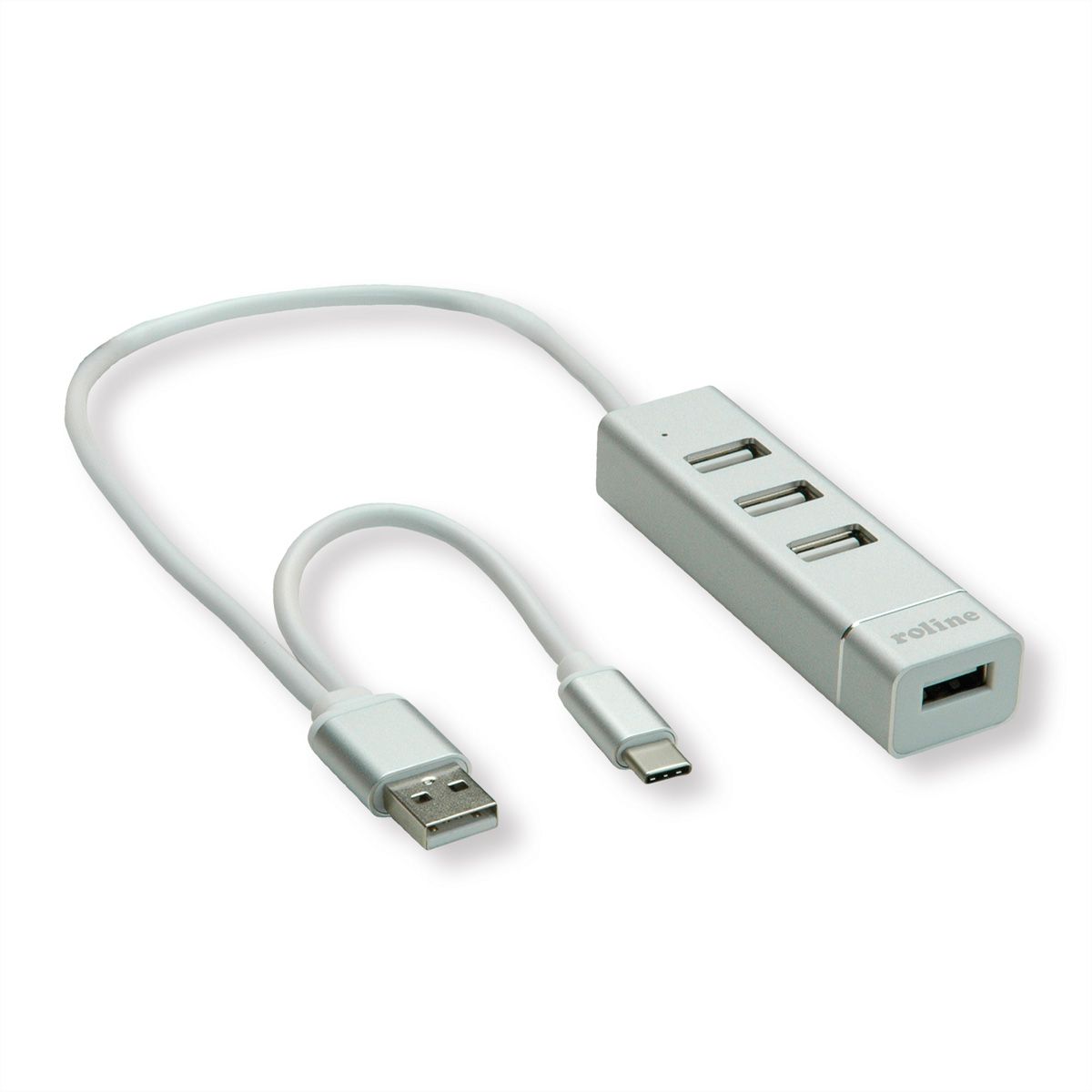 ROLINE USB 2.0 notebook hub, 4 poorten, type A+C aansluitkabel