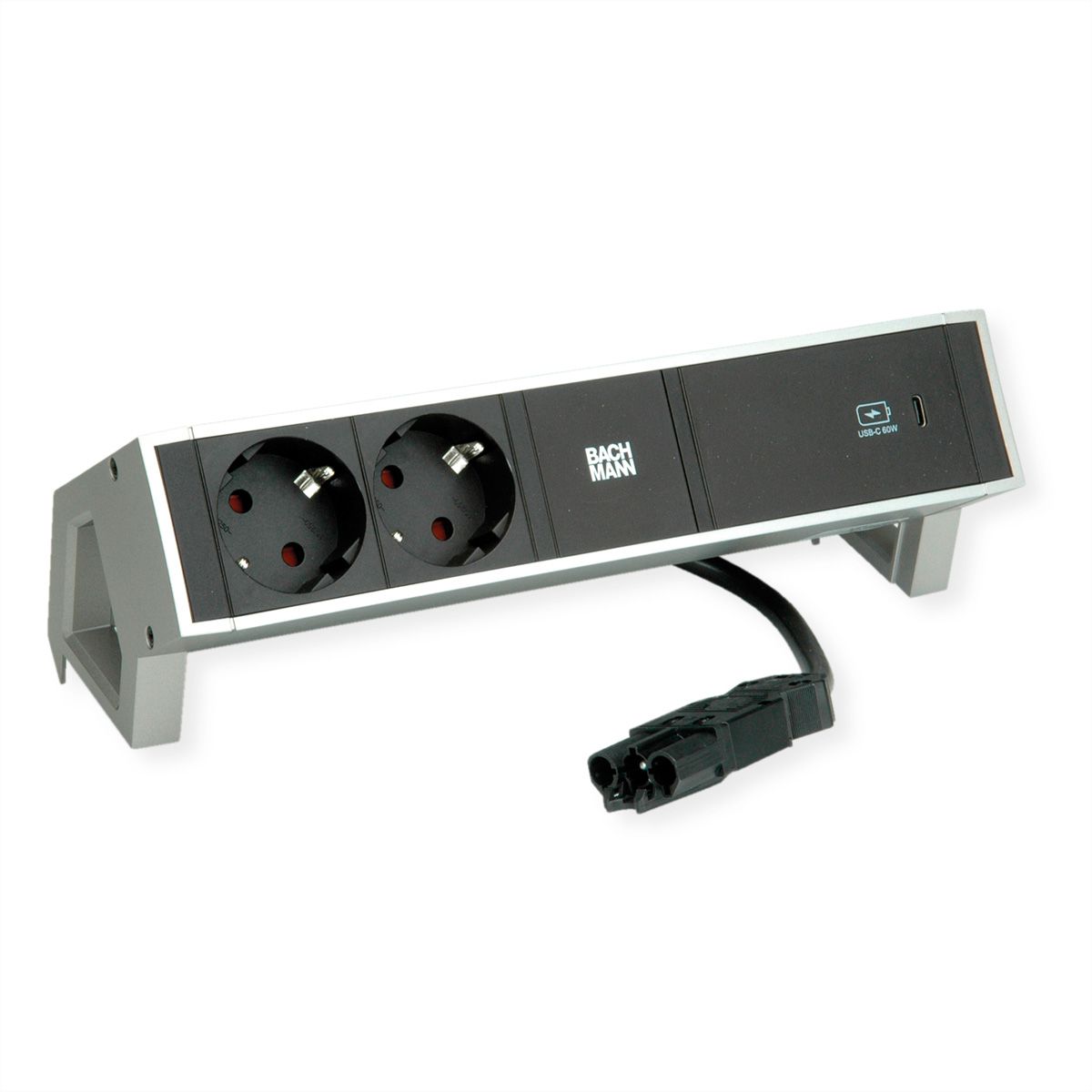 BACHMANN DESK2 2xprotective contact USB C, USB Charger 60W 0.2m GST18 INOX