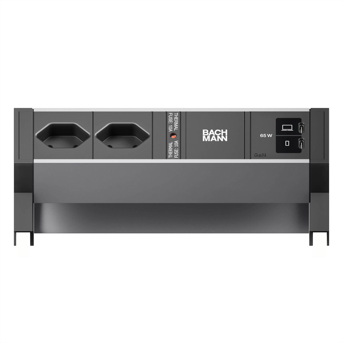 BACHMANN DESK2 ALU BLACK 2xCH 90°, 1xUSB C/C 65W L=0,2m