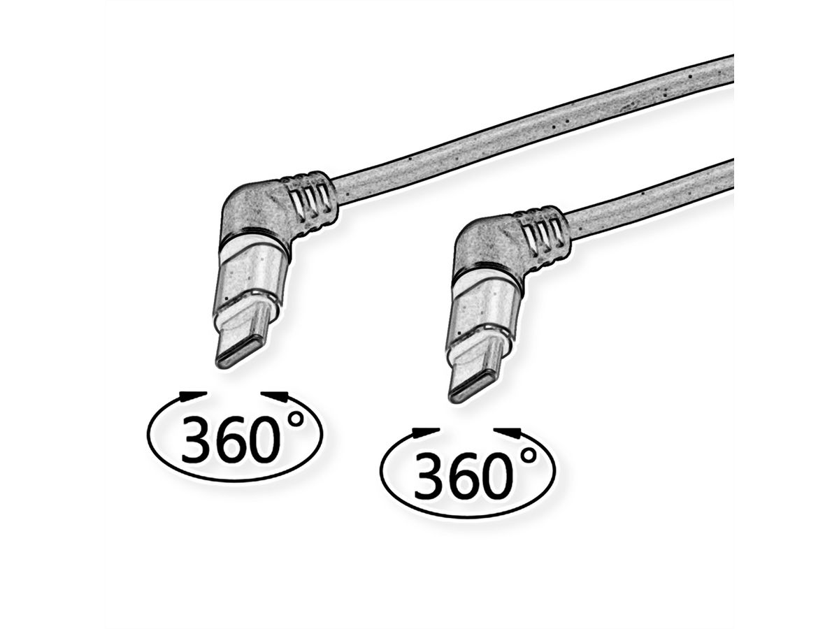 ROLINE 360° Rotation USB 2.0 Cable, C - C, M/M, 60W, Red Black, 2 m
