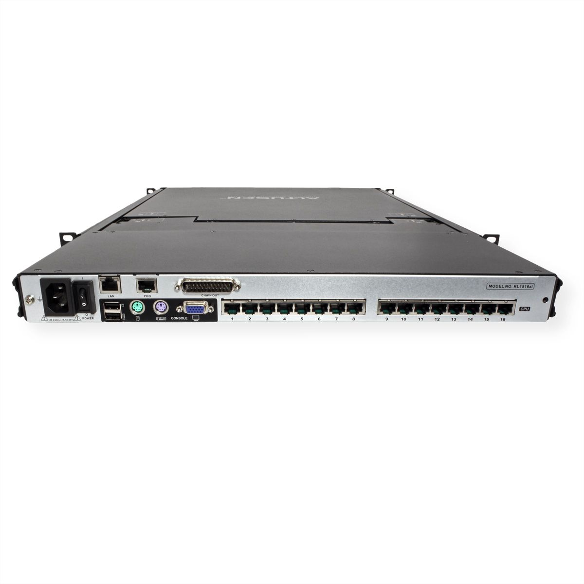 ATEN KL1516AiM KVM Over-IP Switch, 43cm TFT, VGA, PS/2-USB über Kat 5, 16 Ports, IT-Layout