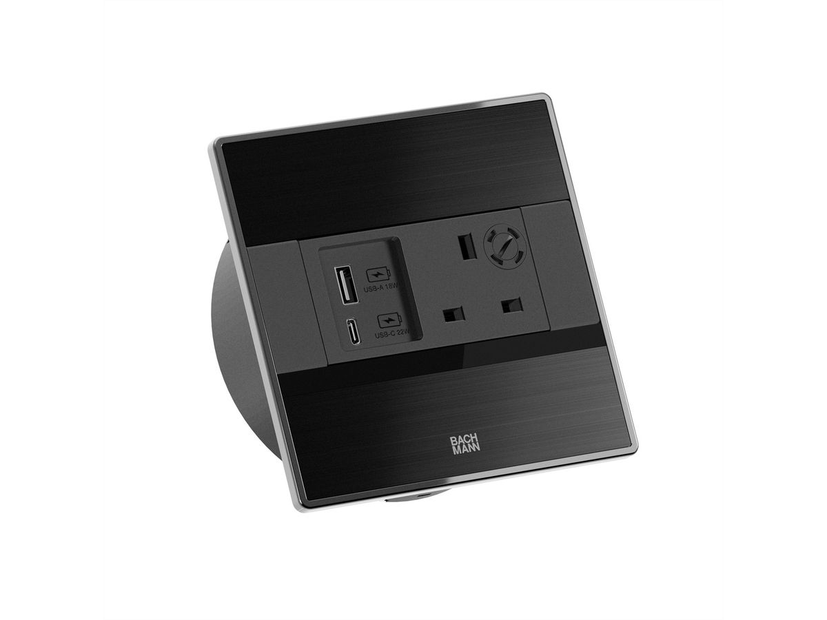 BACHMANN SENSE schwarz 1x UK, 1x USB A/C L=0,2m ISV