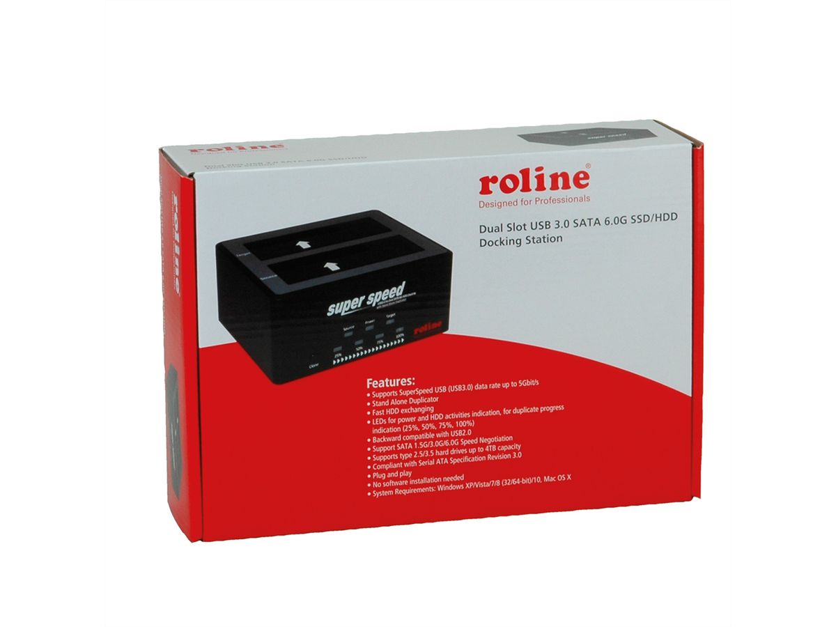 ROLINE 2.5" / 3.5" SATA HDD/SSD Docking Station, USB 3.2 Gen 1, HDD Clone-Function