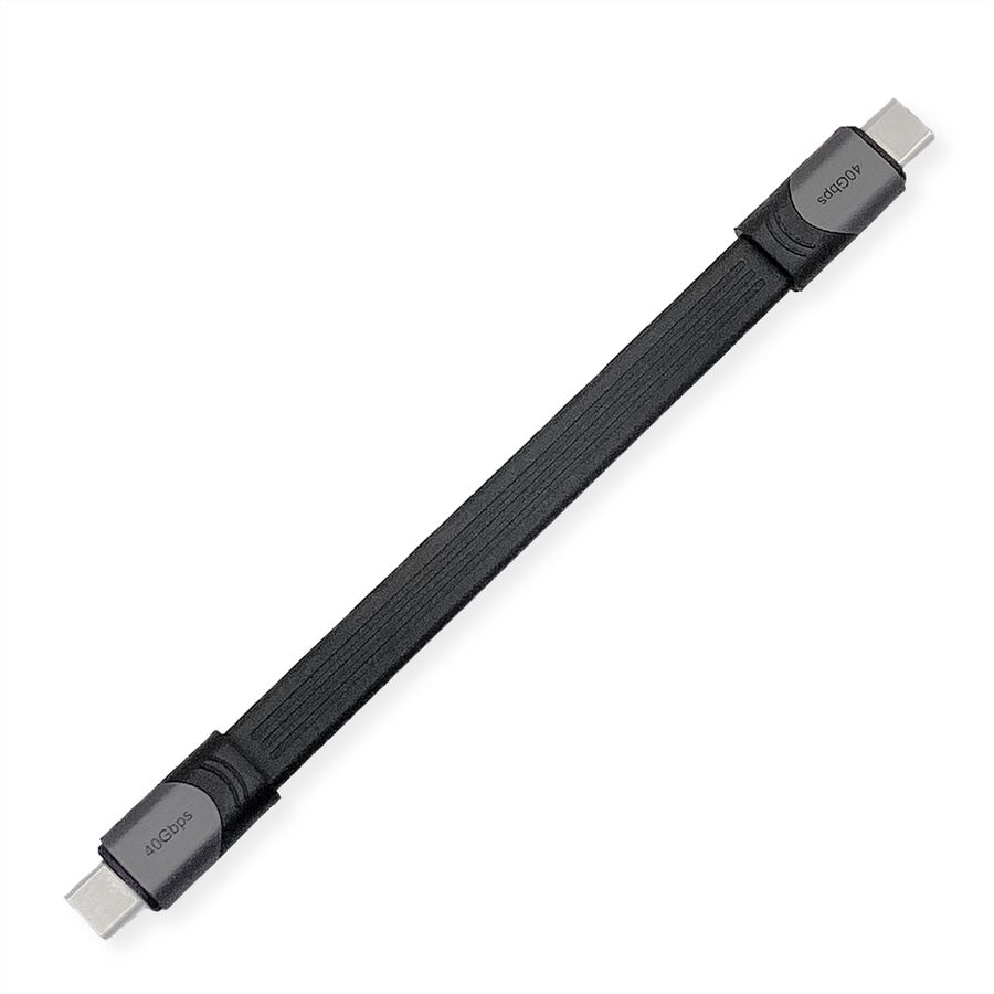 ROLINE USB4 Gen3x2 kabel, C-C, M/M, 8K UHD-2, 40Gbit/s, 100W, extra plat, zwart, 15 cm