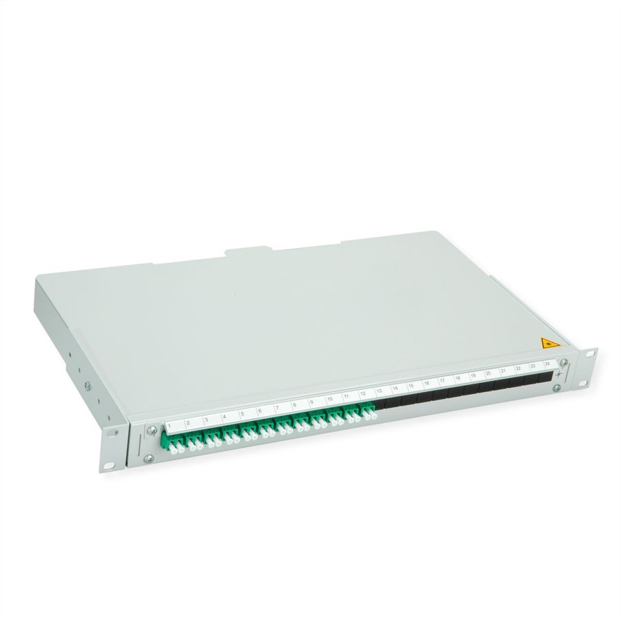TELEGÄRTNER BASIS V LWL-Panel mit Kupplungen & Pigtails, 12x LC Duplex, grün, OS2 APC