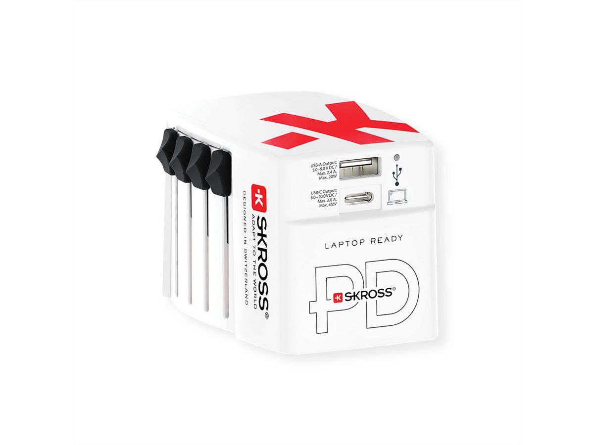 Skross Wereld USB Oplader A/C 45PD met USB-C kabel , Wereldwijd