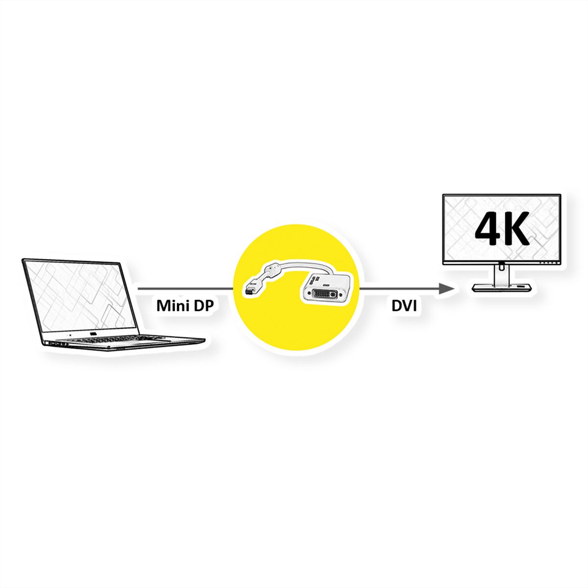 ROLINE 4K Mini DisplayPort-DVI Adapter, Mini DP M - DVI F