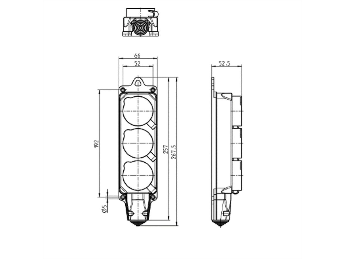 BACHMANN distributor socket outlet 3xCEE7/3, 3x earthing contact IP44