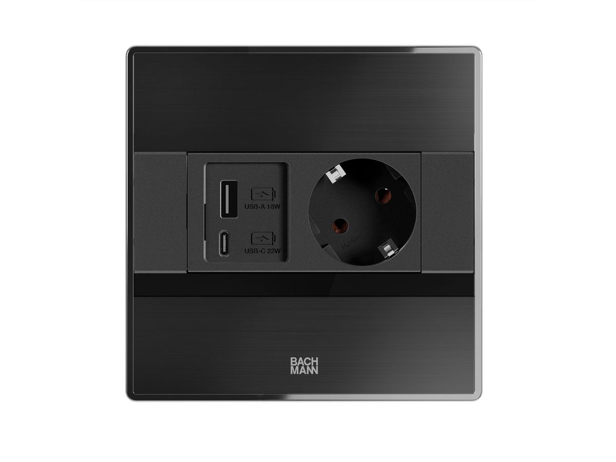 BACHMANN SENSE schwarz 1x CEE7/3, 1x USB A/C L=2,0m AEH