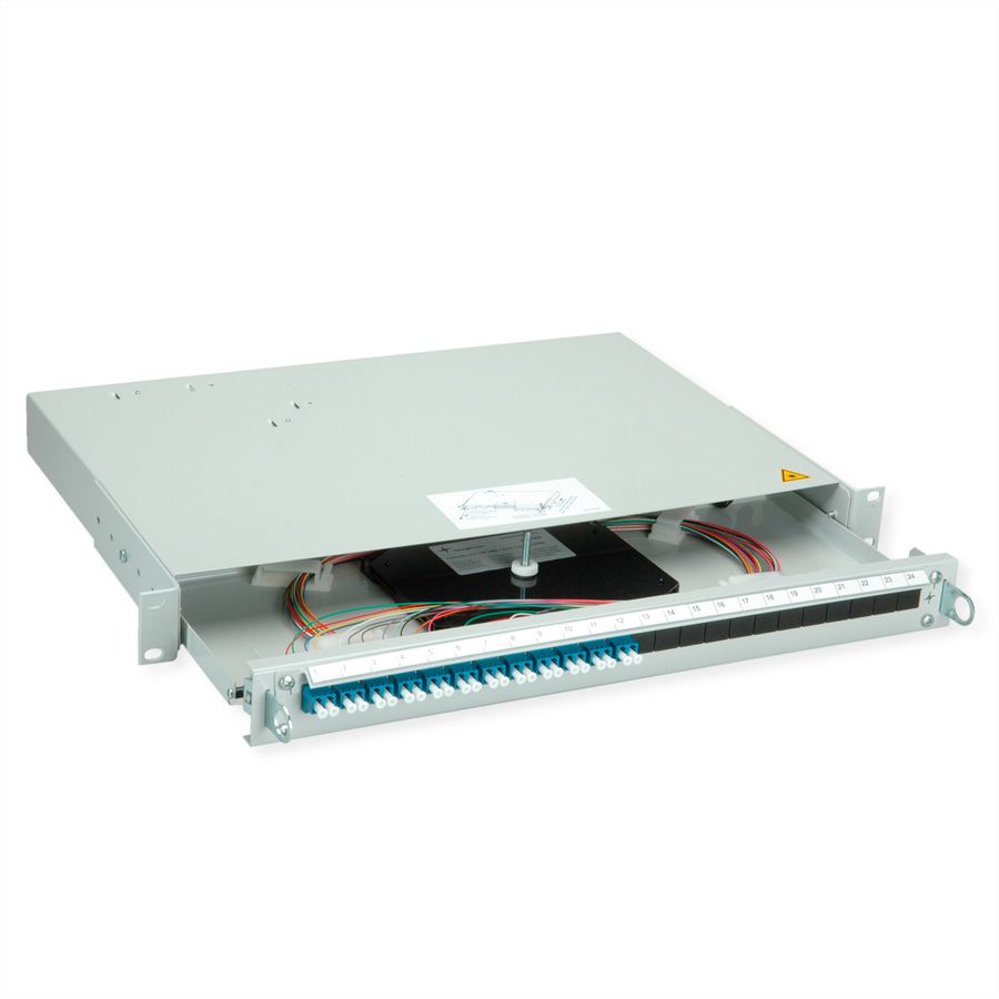 TELEGÄRTNER PROFI V LWL-Panel mit Kupplungen & Pigtails, 12x LC Duplex, blau, OS2 PC, Grade B
