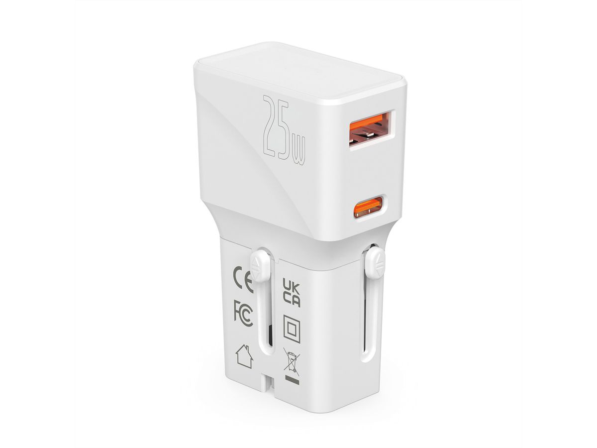 VALUE POCKET Travel Charger, EU/UK/US, 2x Ports (A+C), 25W