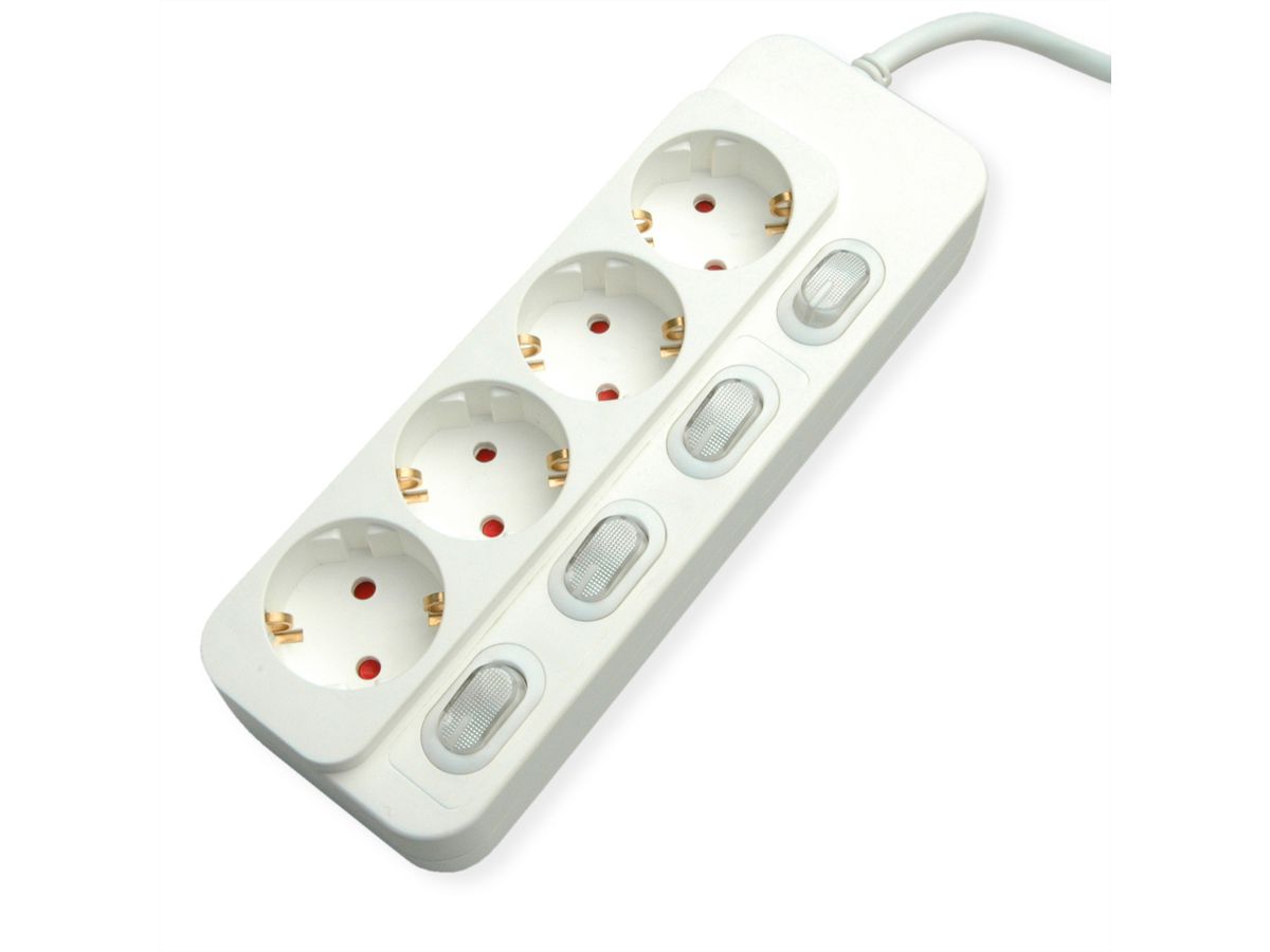 VALUE 4-voudige stekkerdoos met afzonderlijke schakelaars, wit, 1,5 m