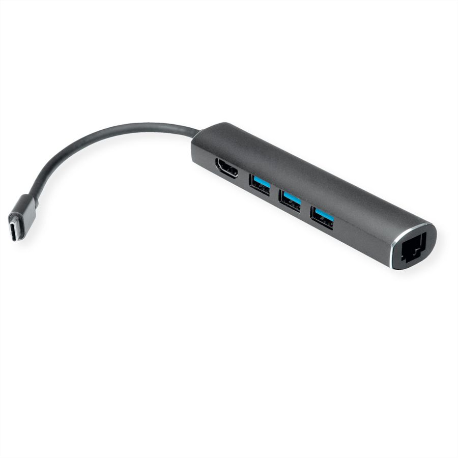 VALUE USB-C dockingstation, HDMI 4K, 3x USB type A, Gigabit Ethernet, grijs