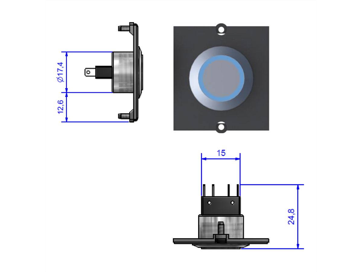 BACHMANN frame 1x knop roestvrij staal, blauw verlicht