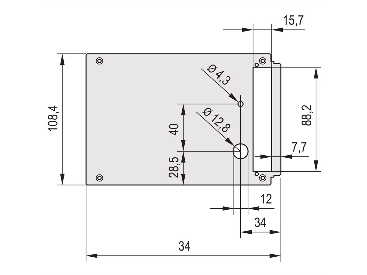 SCHROFF HF Frame Type Plug-In Unit Rear Panel, Cut-Out for One Connector, 3 U, 12 HP