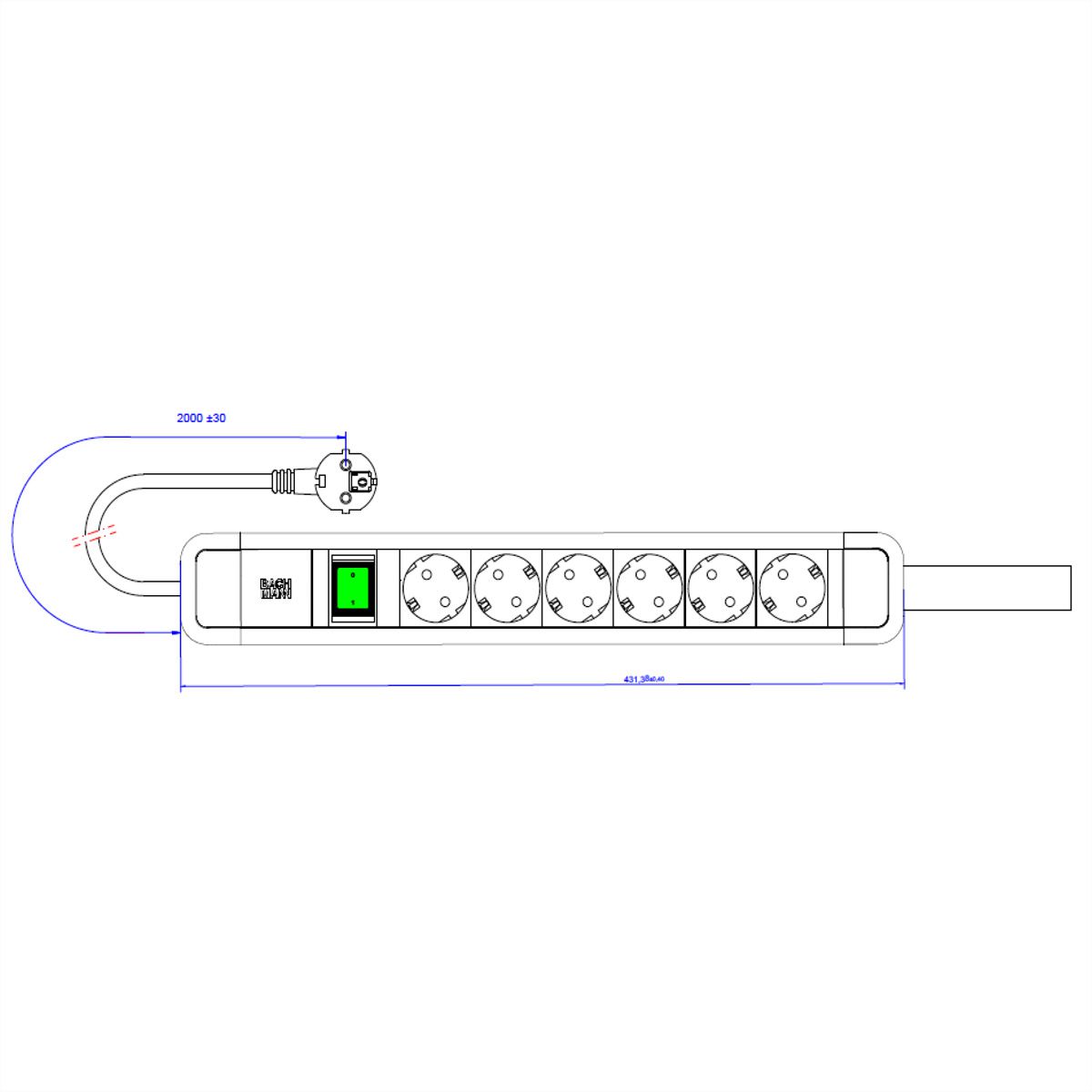 BACHMANN PRIMO2 6xCEE7/3 1xswitch with loop 2.0m CEE7/7