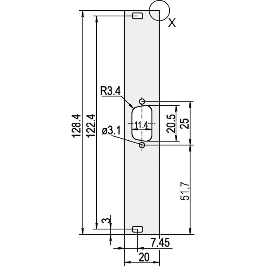 SCHROFF U-profile Front Panel, Shieldable, D-Sub Cutout, 3 U, 4 HP, 1 x 9 Pin, 2.5 mm, Al, Front Anodized, Rear Conductive