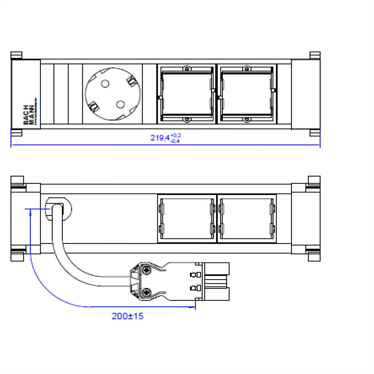 BACHMANN POWER FRAME 1xCEE7/3 2xCM, Plastic profile 0.2m GST18