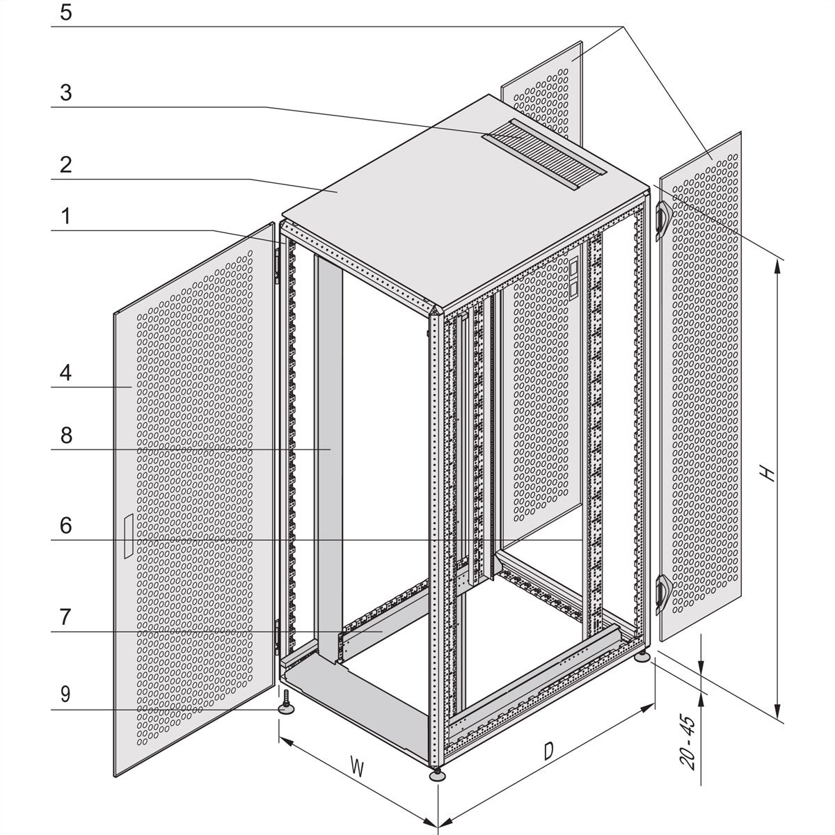 SCHROFF Varistar Server Cabinet, RAL 7021, Side-by-Side, 52 U, 2450H, 600W, 1000D
