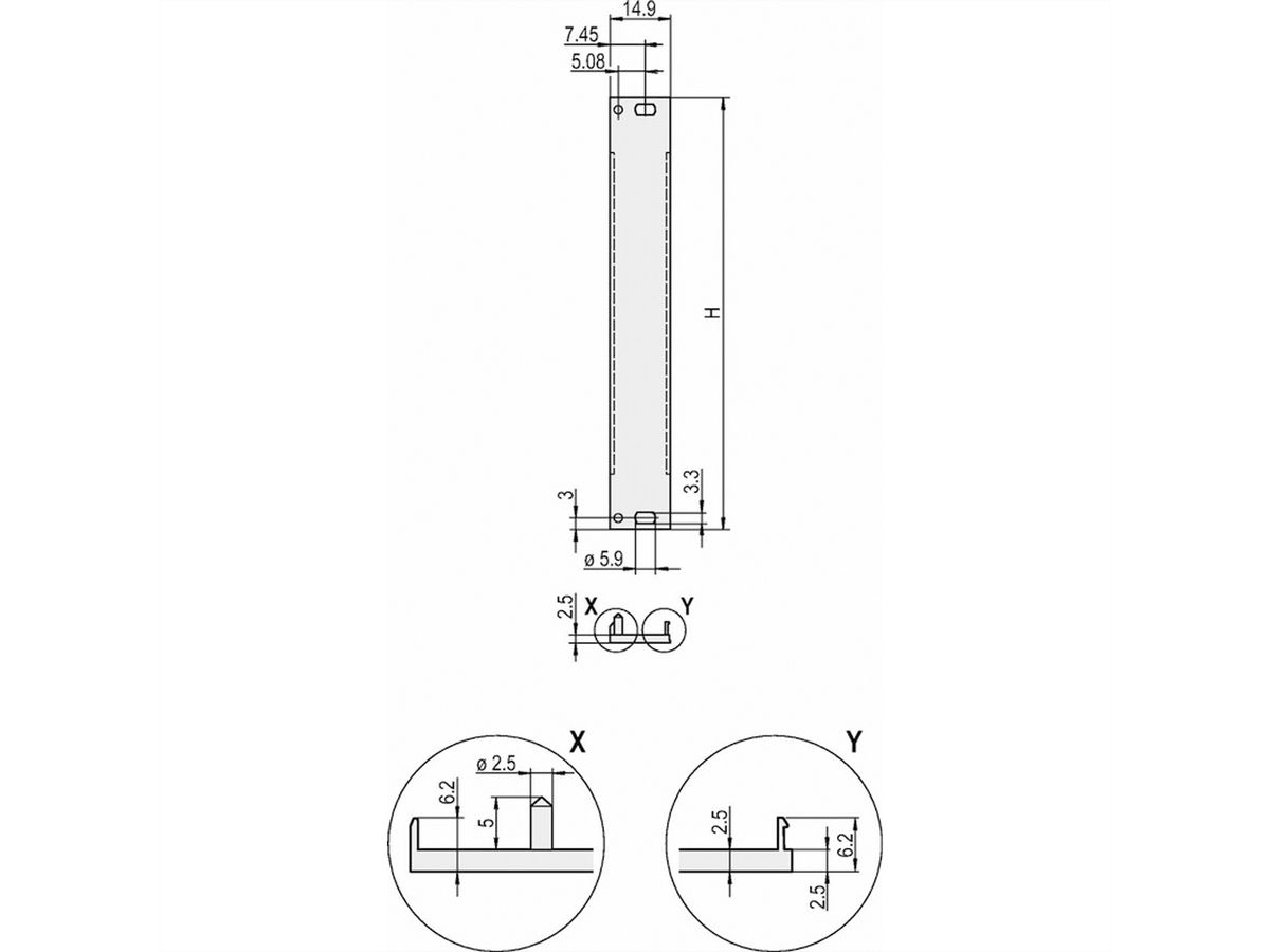 SCHROFF Frontpaneel, U-profiel, Refrofit afscherming, 3 HE, 3 HE, 2,5 mm, Al, voorzijde geanodiseerd, achterzijde geleidend