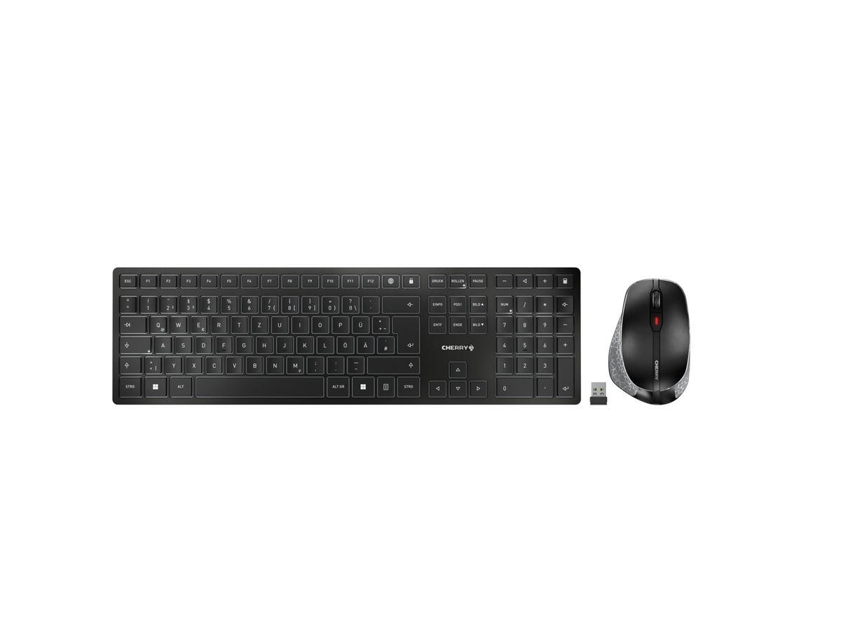 CHERRY DW 9500 SLIM keyboard Mouse included Universal RF Wireless + Bluetooth QWERTZ German Black, Grey
