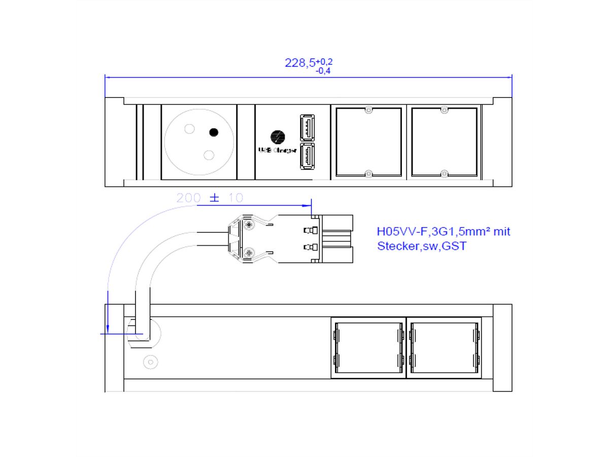 BACHMANN VENID 1xUTE 1xUSB Charger 2xCM 0.2m GST18