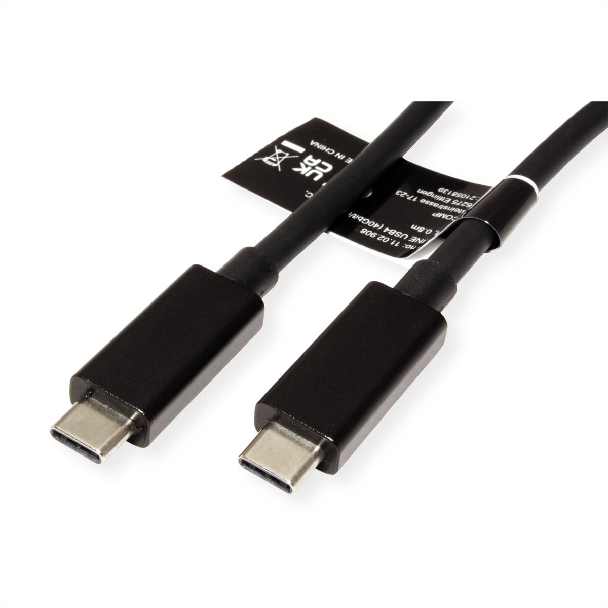 ROLINE USB4 Gen 3 Cable, PD (Power Delivery) 20V5A, with Emark, C-C, M/M, 40 Gbit/s, black, 0.8 m