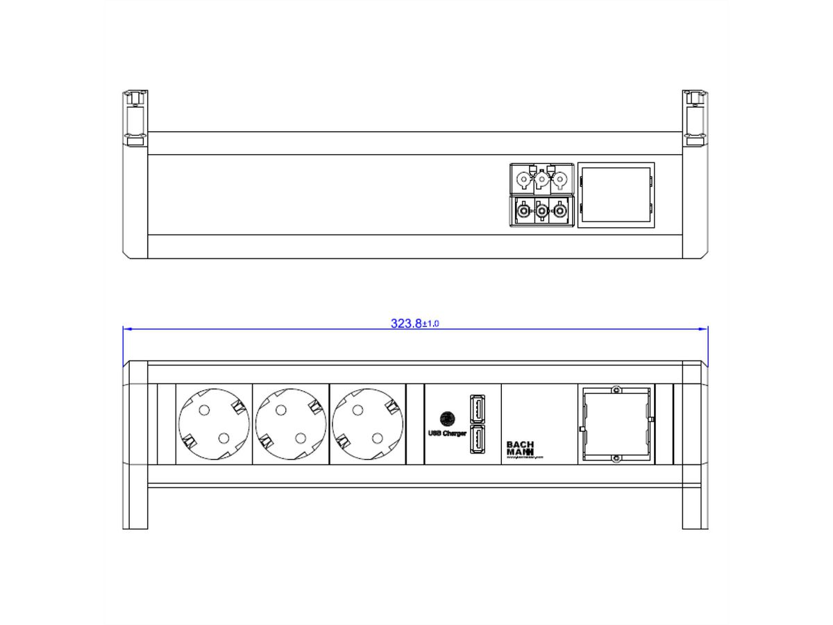 BACHMANN Desk1 1xUSBCharger 3xSchutzkontakt, 1xABD