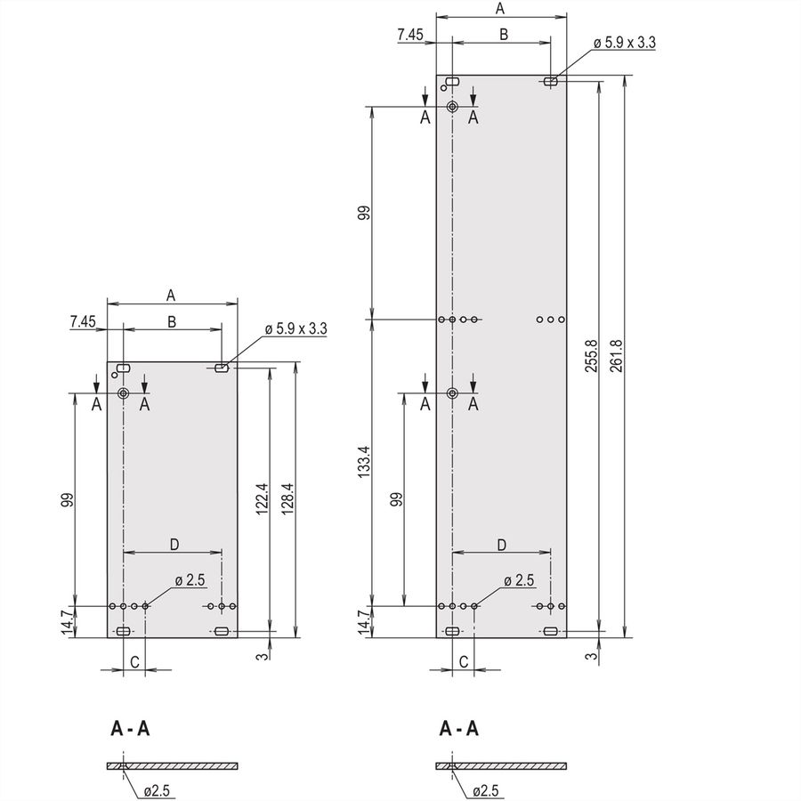 SCHROFF Plug-In Unit Front Panel, Unshielded, for Static Trapezoid Handle, 6 U, 7 HP, 2.5 mm, Al, Front Anodized, Rear Conductive