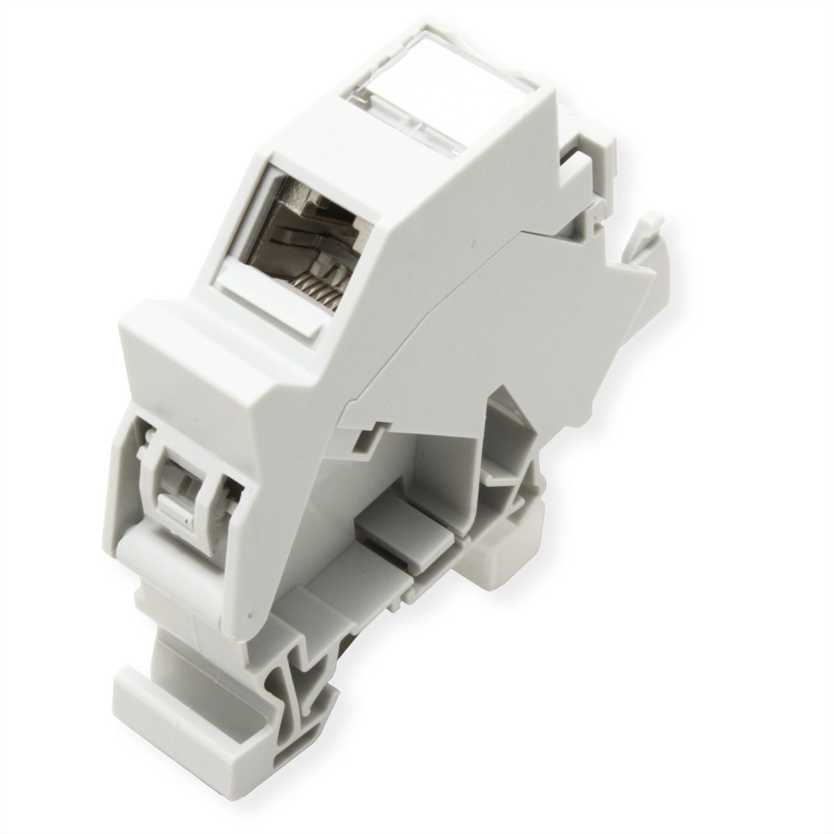 ROLINE Keystone Holder, with Cat.6A Keystone, shielded, DIN-Rail, 45°