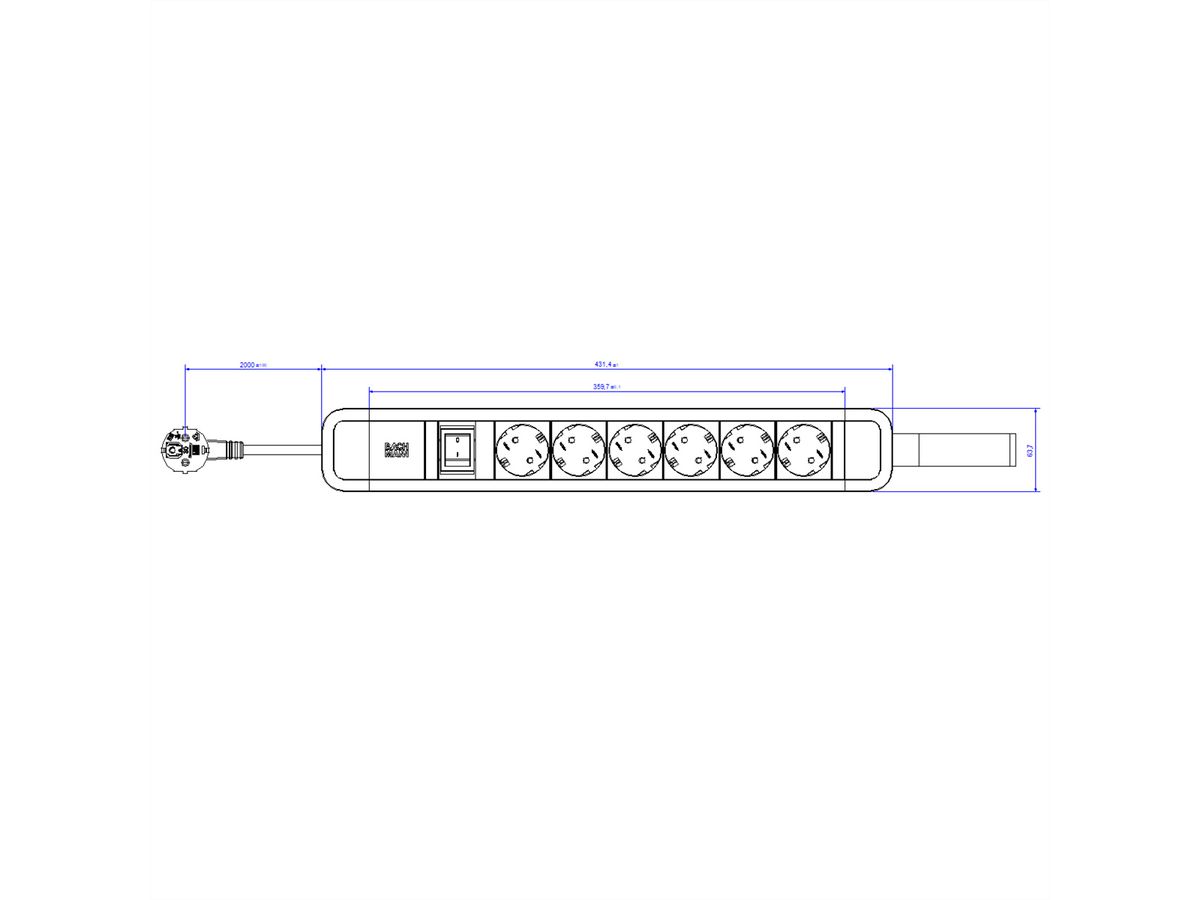 BACHMANN PRIMO 2 6xCEE7/3 1xswitch with loop 2m CEE7/7 RAL5010