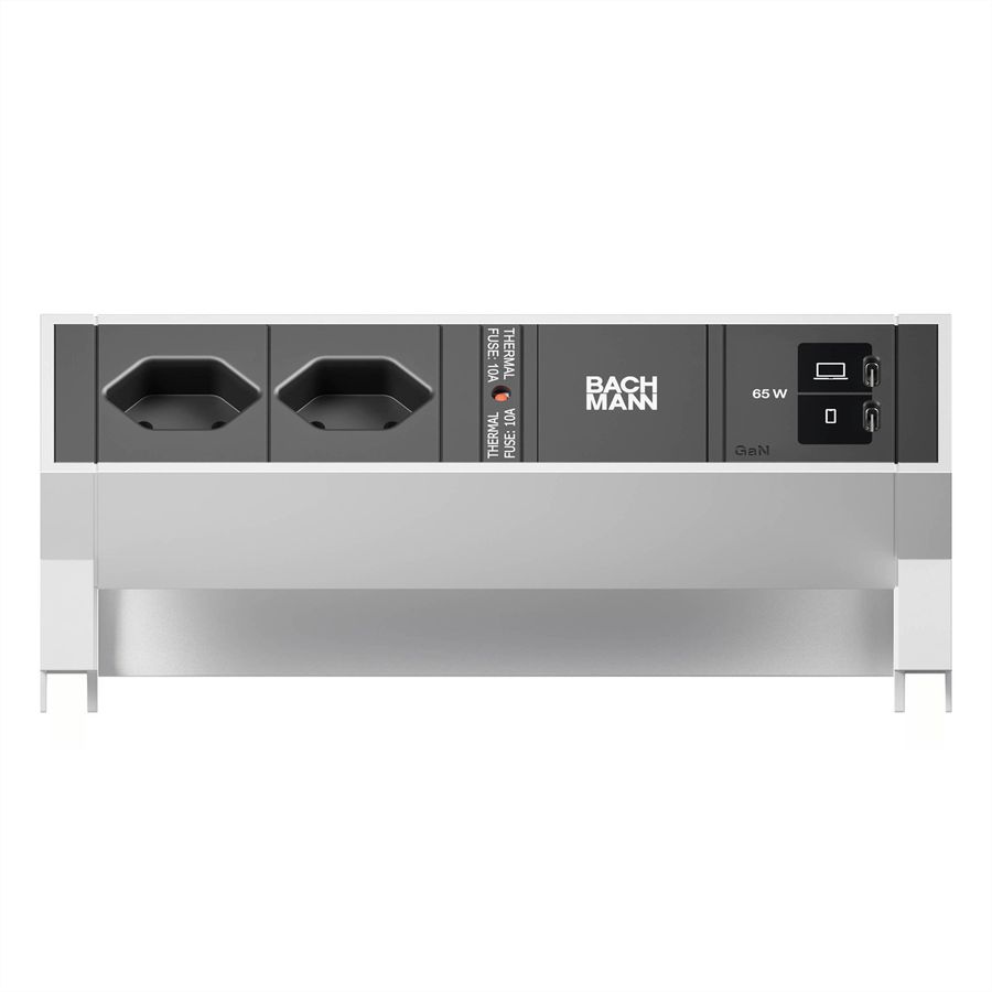 BACHMANN DESK2 2xCH 90° 1xUSB C/C 65W, L=0.2m INOX