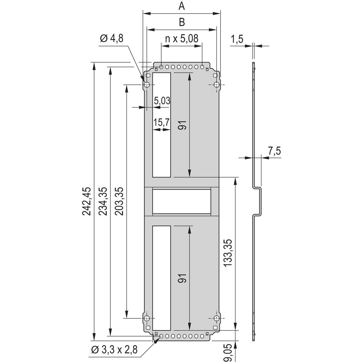 SCHROFF Insteekeenheid met frame Achterpaneel, uitsparing voor een connector, 6 HE, 8 PK