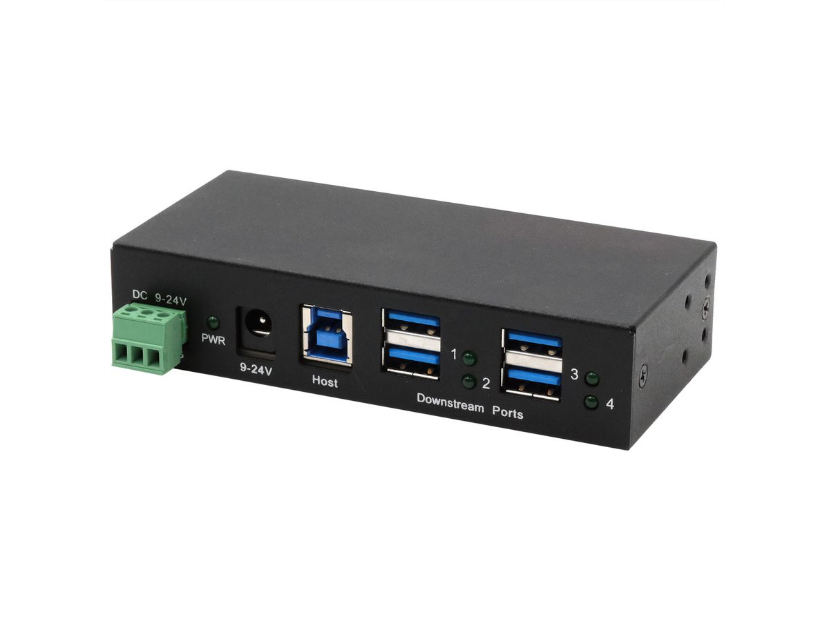 EXSYS EX-11244HMS 4 Port USB 3.2 Gen 1 HUB Din-Rail Kit und Wand VIA VL813 Chipset