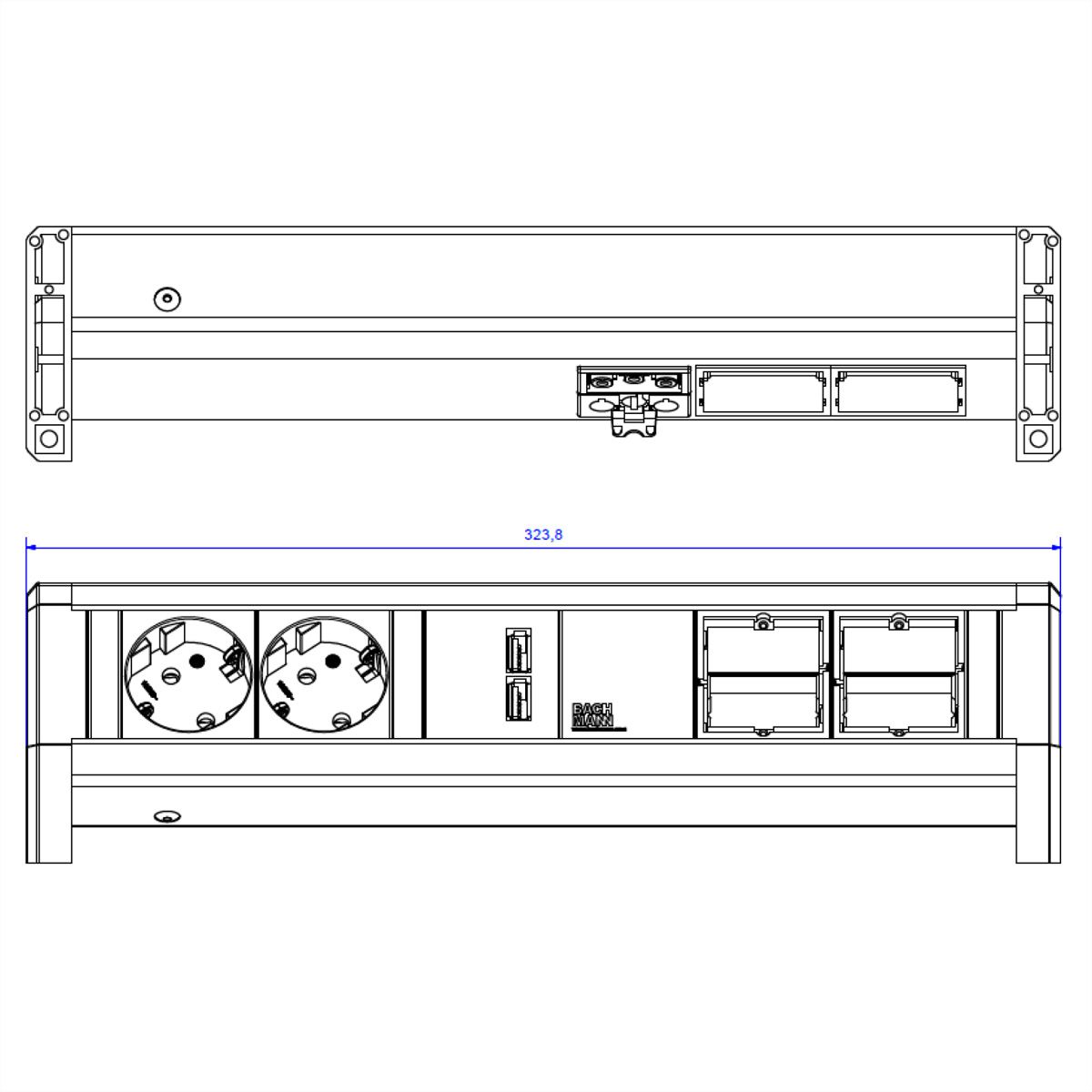 BACHMANN DESK 2x earthing contact 1x USB Charger 2x ABD GST18