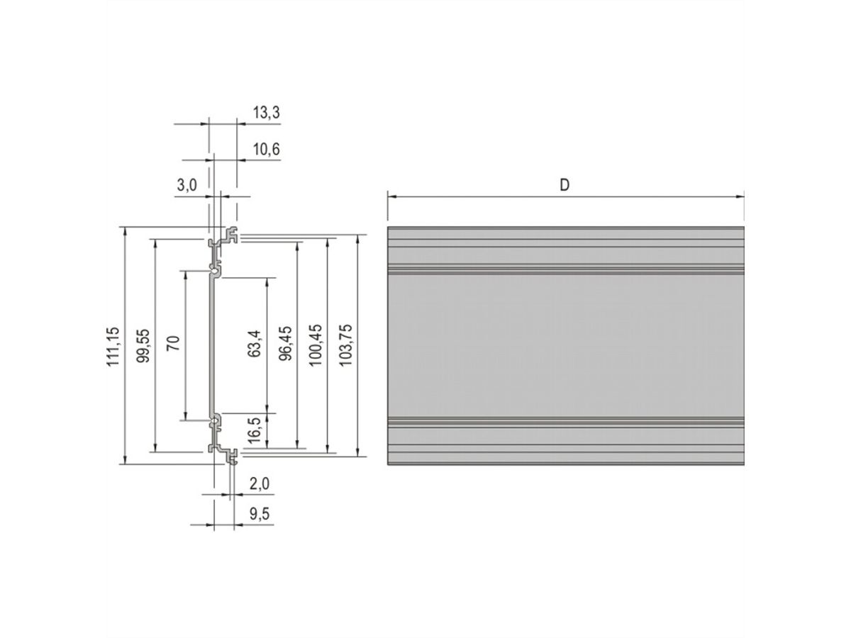 SCHROFF Frame Type Plug-In Unit Extruded Side Panel, 3 U, 220 mm, Symmetrical