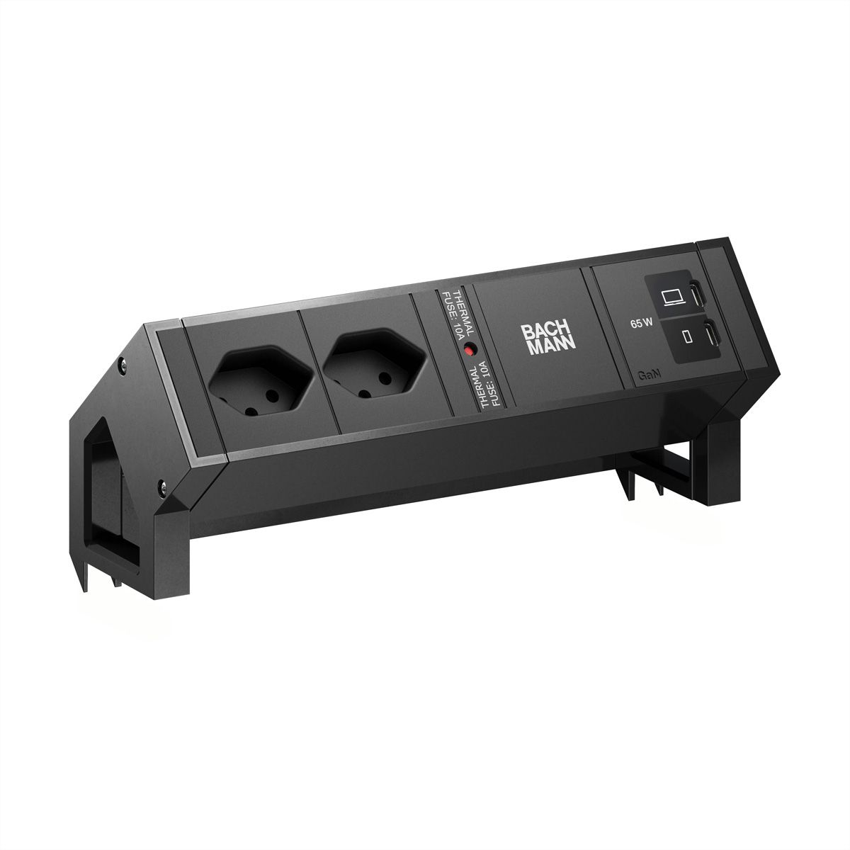 BACHMANN DESK2 2xCH 90° 1xUSB C/C 65W, L=0.2m RAL9005
